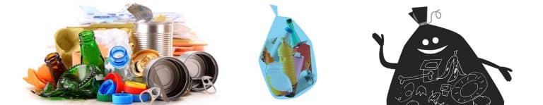 Distribution de sacs de tri bleus et translucides